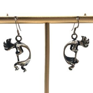 Vintage Sterling Silver Kokopelli Earrings Dangle 3D 5 grams